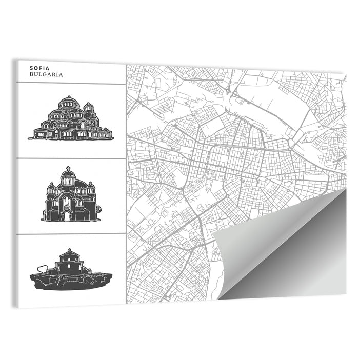 Sofia Map with Cathedral Illustrations Wall Art as a poster print