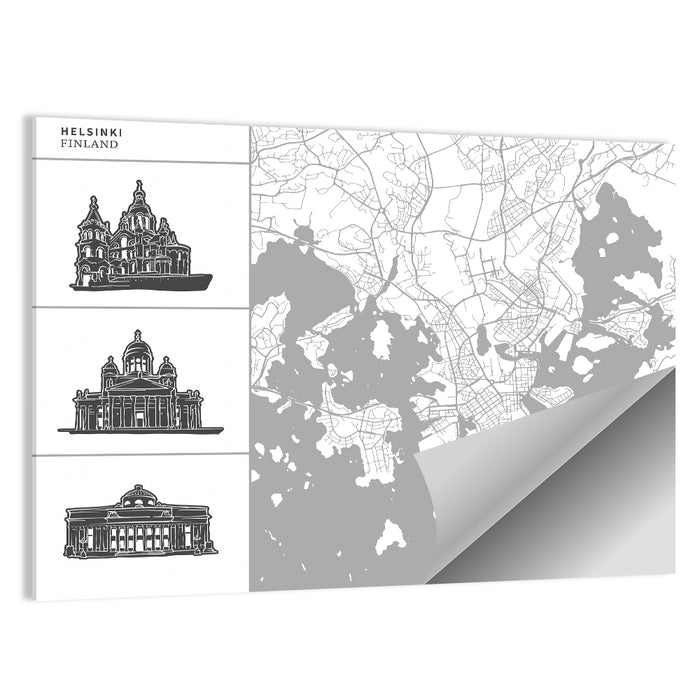 Helsinki Architectural Map Wall Art as a poster print