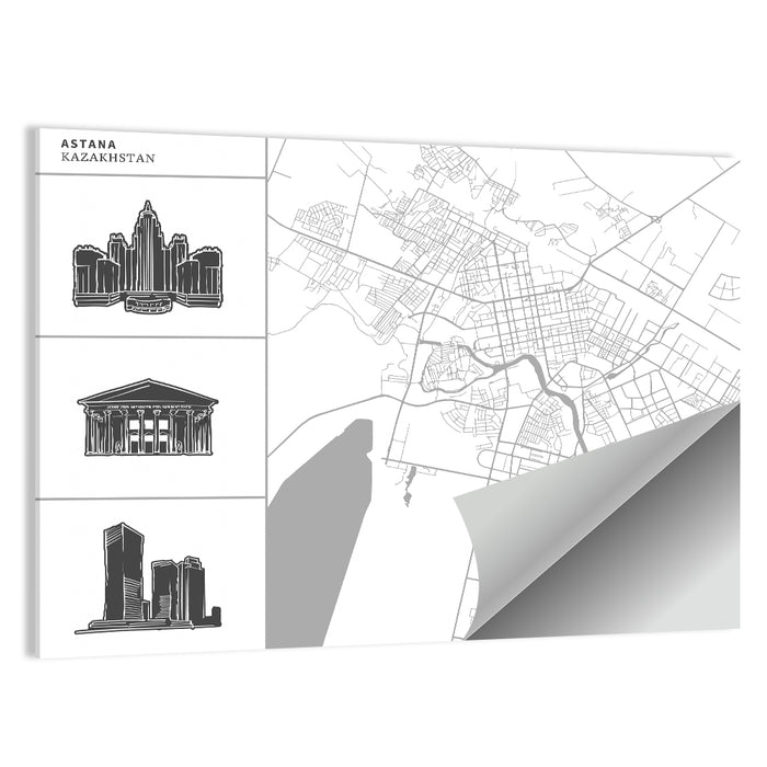 Astana Map with Landmarks Wall Art as a poster print