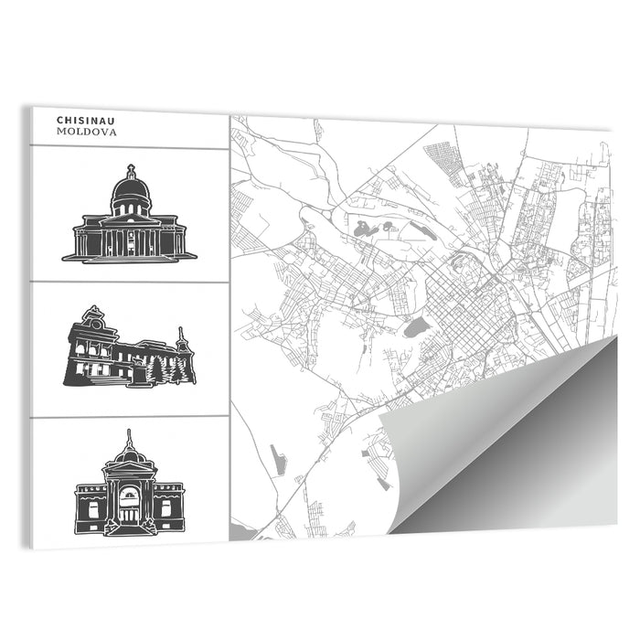 Chisinau Map with Architectural Sidebar Wall Art as a poster print