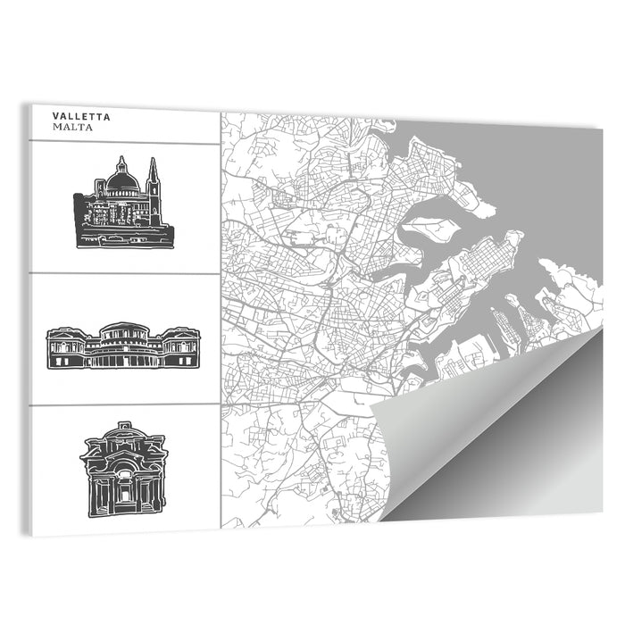 Valletta Street Map with Landmarks Wall Art as a poster print
