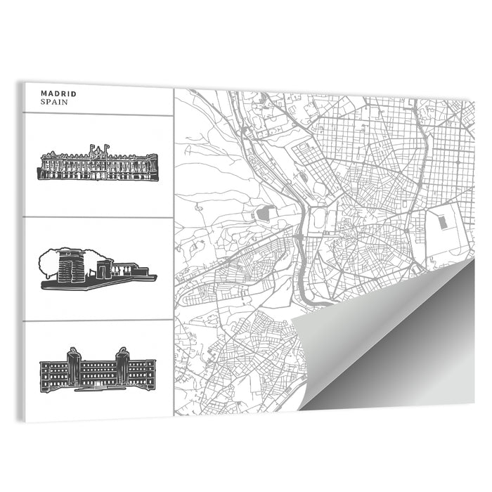 Madrid Map with Architectural Sidebar Wall Art as a poster print