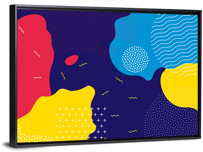 Memphis Dots and Color Blocks Wall Art as a framed canvas