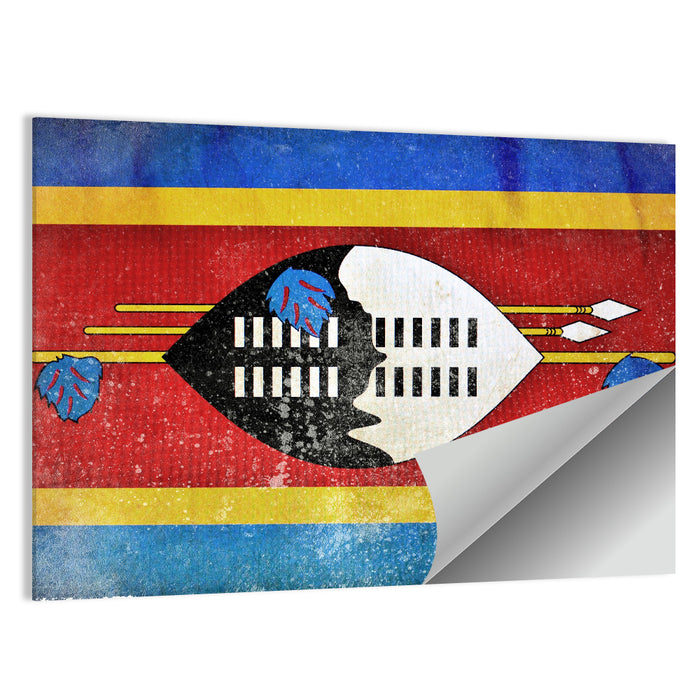 Eswatini Flag with Shield Emblem Wall Art as a poster print