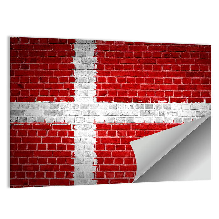 Denmark Flag on Weathered Brick Wall Art as a poster print