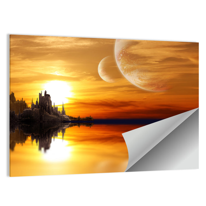 Twin Moons Over Alien Castle Wall Art as a poster print