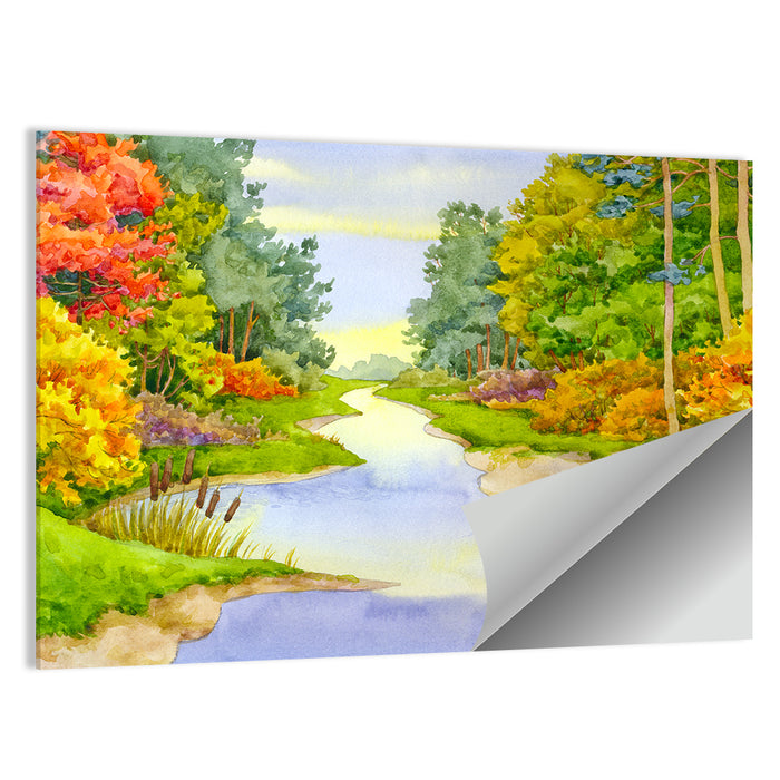 Autumn Forest Creek Wall Art as a poster print