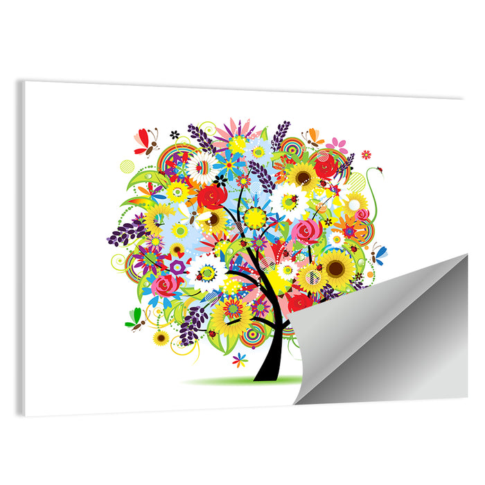 Colorful Floral Tree with Butterflies Wall Art as a poster print