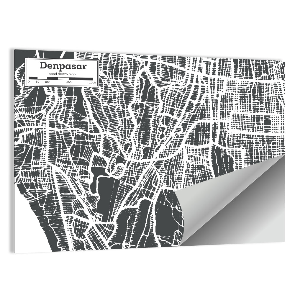 Denpasar City Map Wall Art