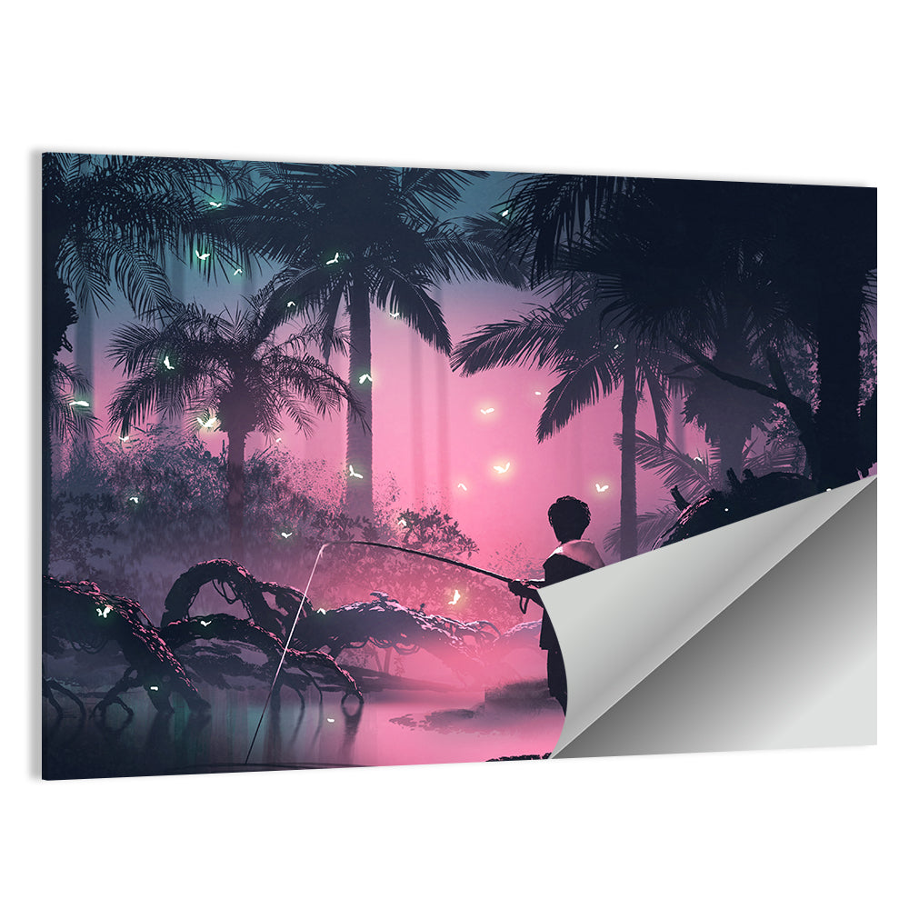 Fishing On The Night Swamp Wall Art