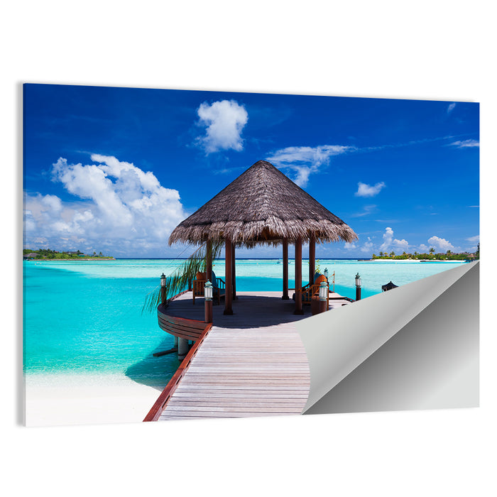 Tropical Jetty with Thatched Gazebo Wall Art as a poster print