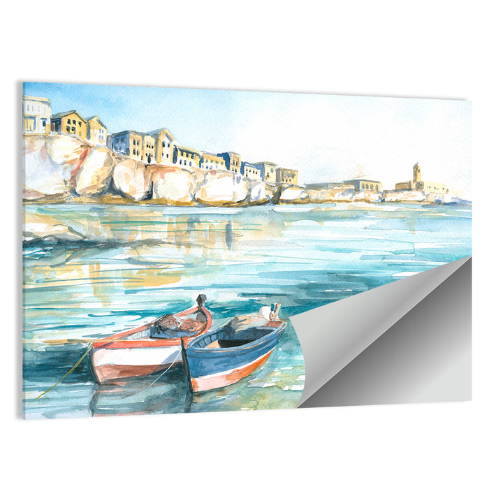 Two Boats Coastal Watercolor Wall Art as a poster print