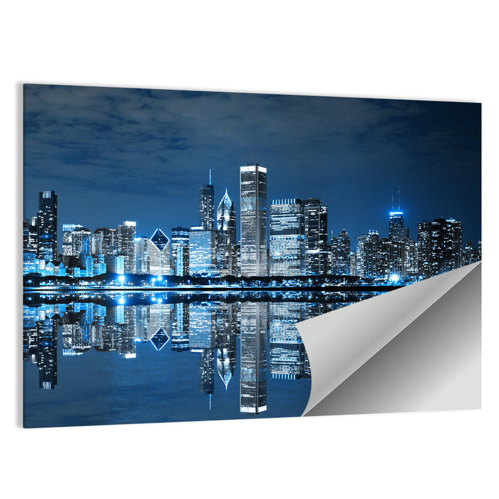 Chicago Skyline at Night Wall Art as a poster print