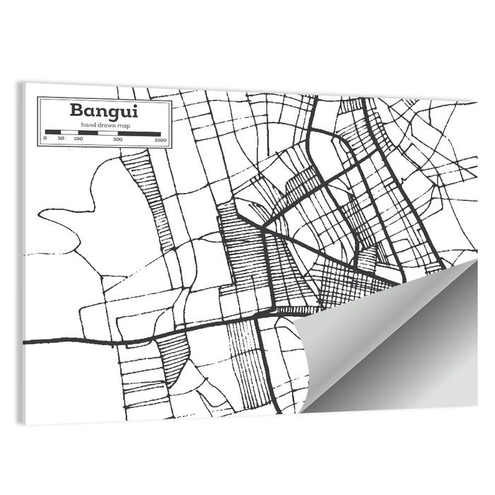 Bangui Street Grid Map Wall Art as a poster print