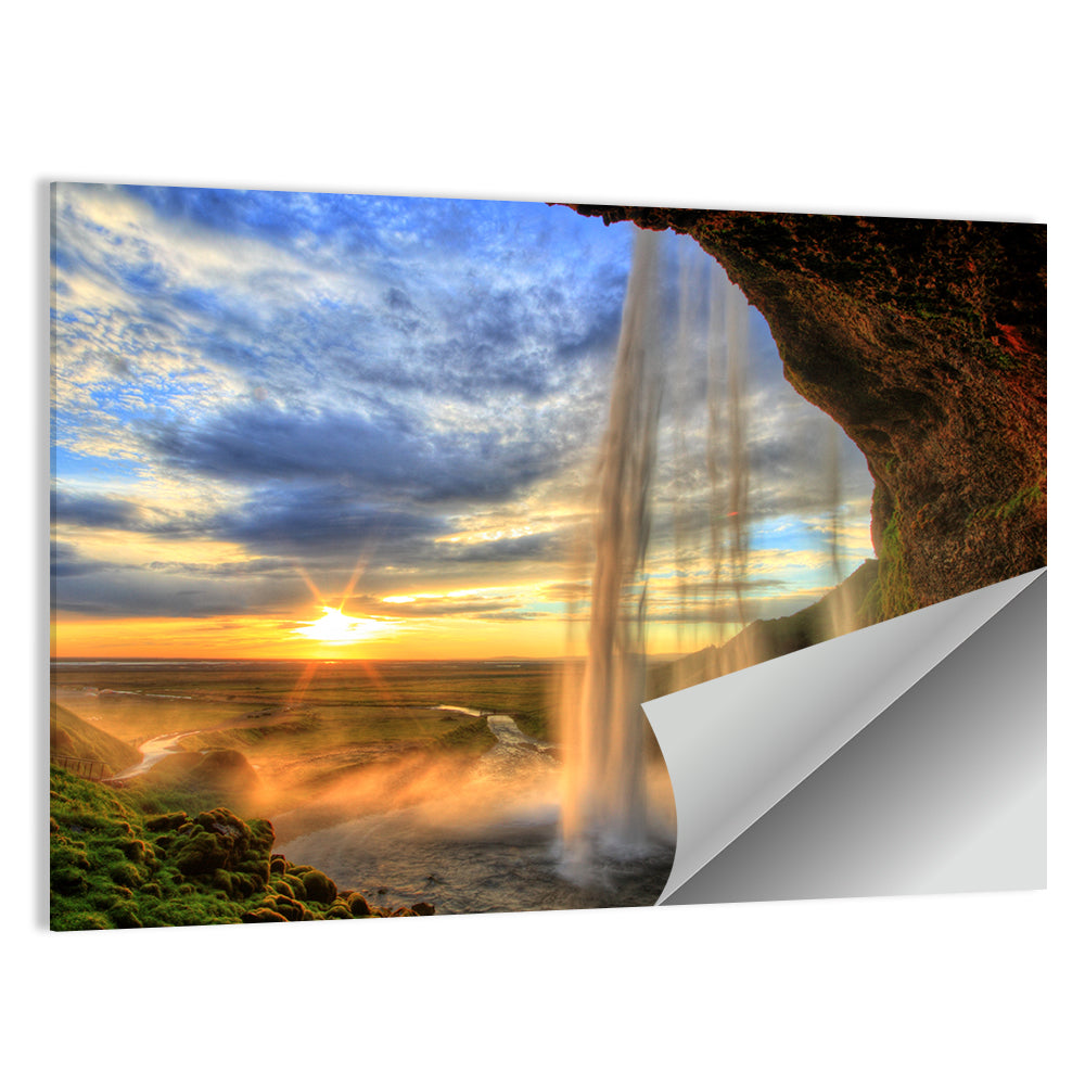 Seljalandfoss Waterfall At Sunset Wall Art