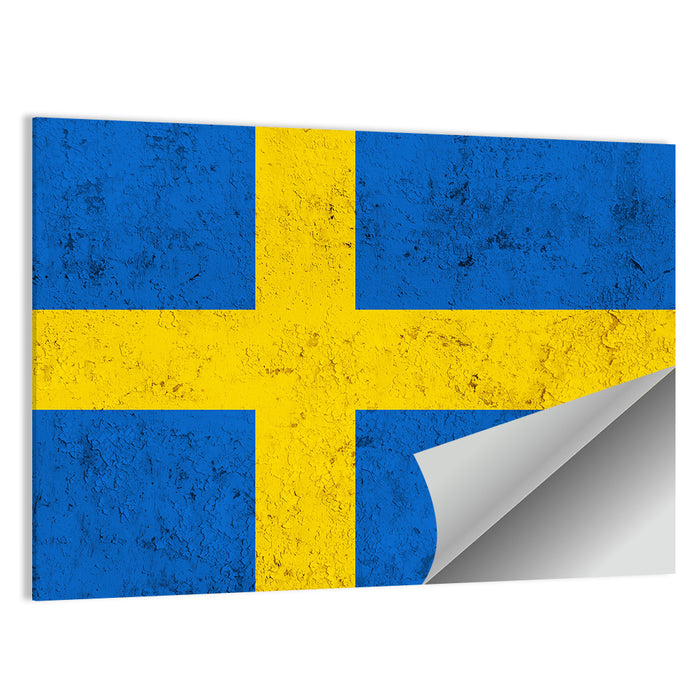 Weathered Swedish Flag Wall Art as a poster print