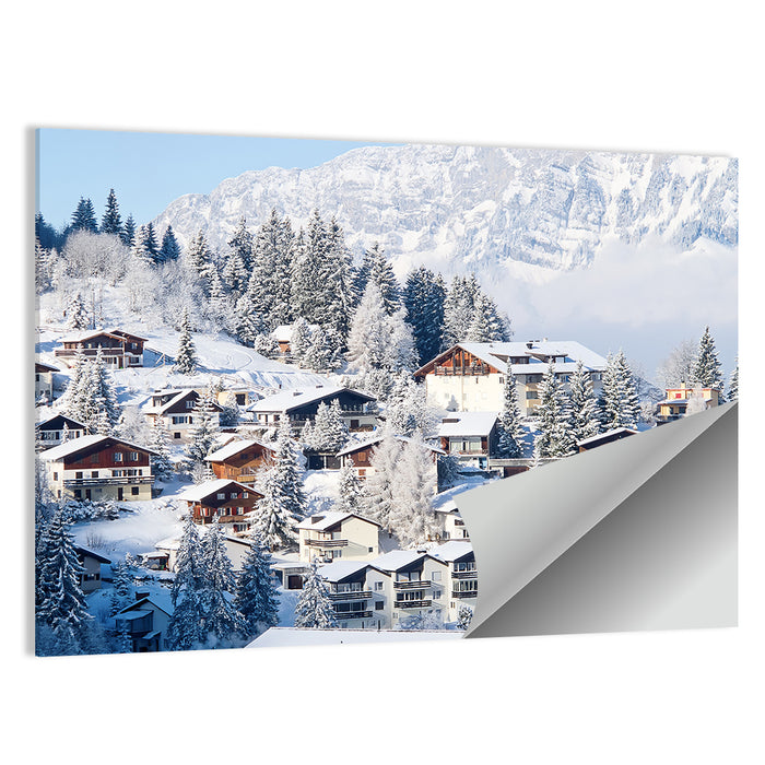 Snow Covered Swiss Alps Village Wall Art as a poster print