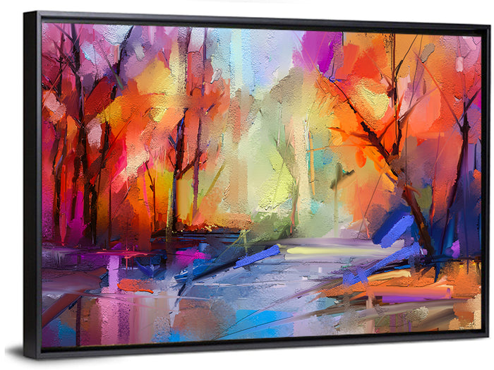 Autumn Forest Oil Painting Wall Art as a framed canvas