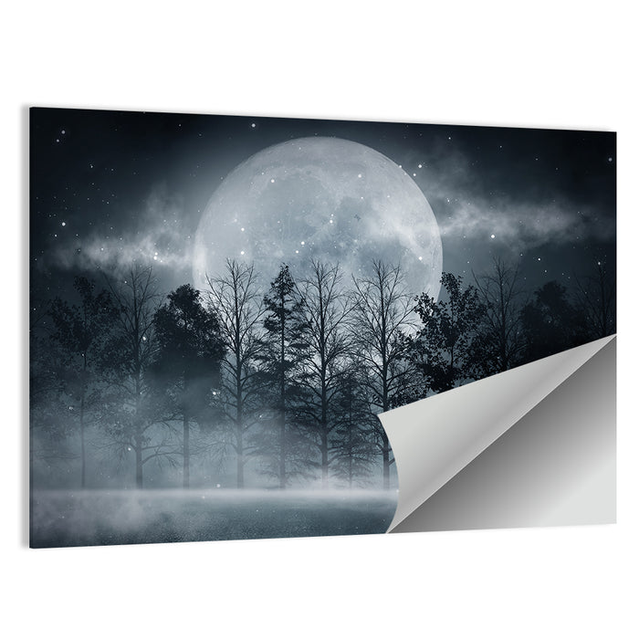 Full Moon Over Misty Forest Wall Art as a poster print