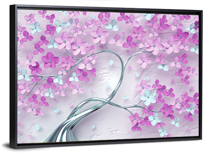 3d Flowering Tree Mural Wall Art as a framed canvas