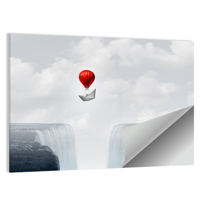 Paper Boat Suspended by Red Balloon Wall Art as a poster print