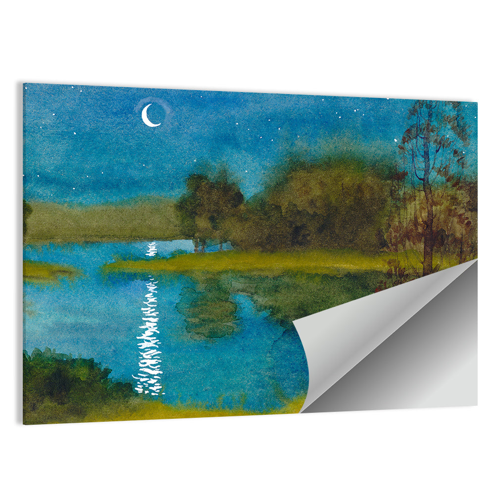 Quiet River Under Moonlight Wall Art