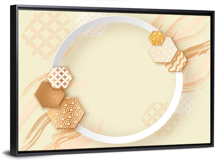 Cream and Gold Geometric Circle Wall Art as a framed canvas