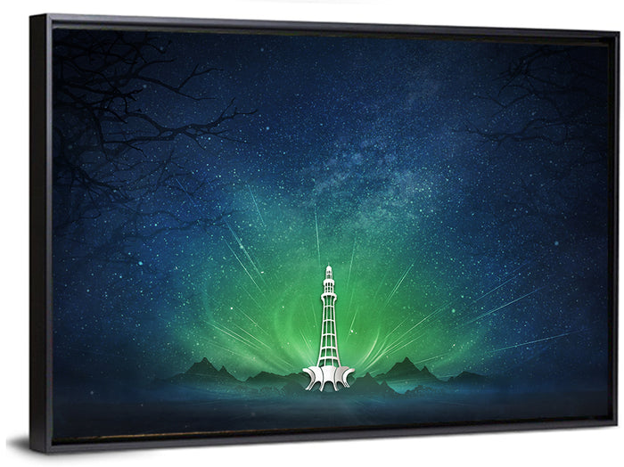 Minar-e-pakistan Aurora Night Wall Art as a framed canvas