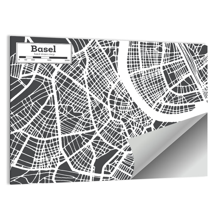 Basel River Bend Map Wall Art as a poster print