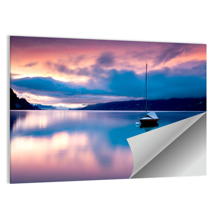 Lake Brienz Sunset with Sailboat Wall Art as a poster print