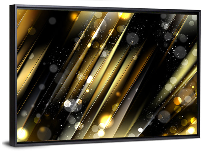Black and Gold Diagonal Lights Wall Art as a framed canvas