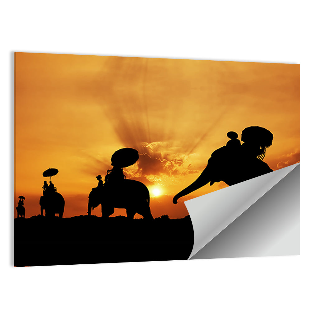 Elephants Silhouette Thailand Wall Art