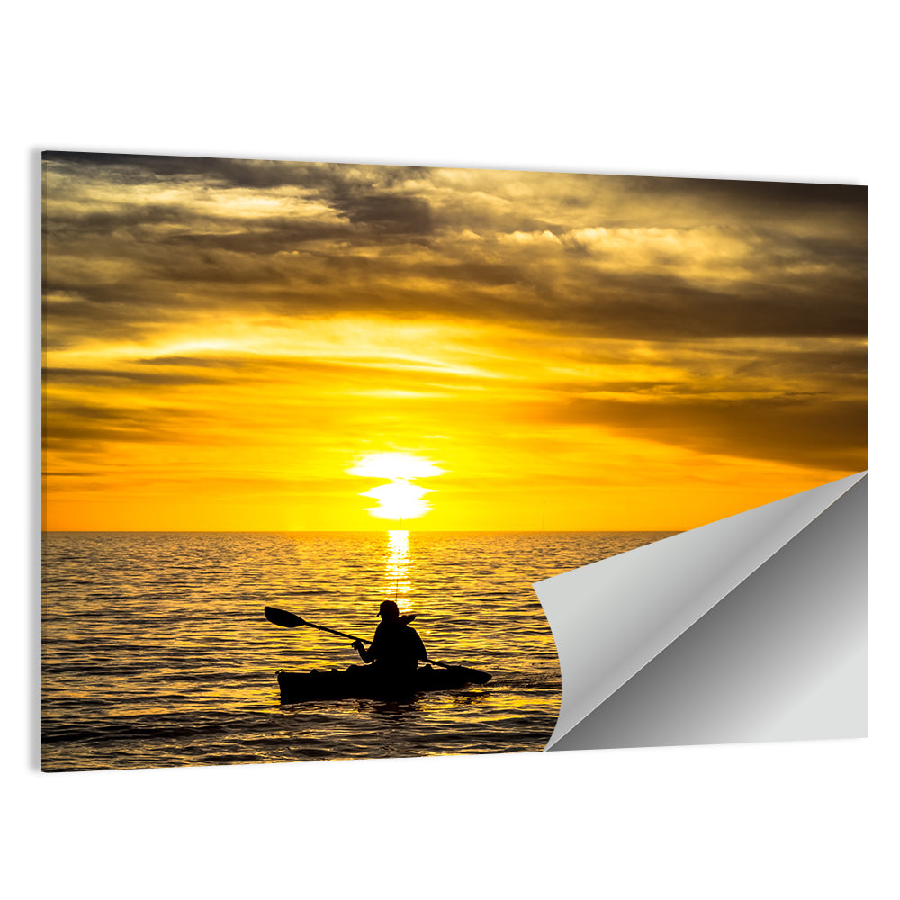 Fisherman In Ocean Sunset Wall Art