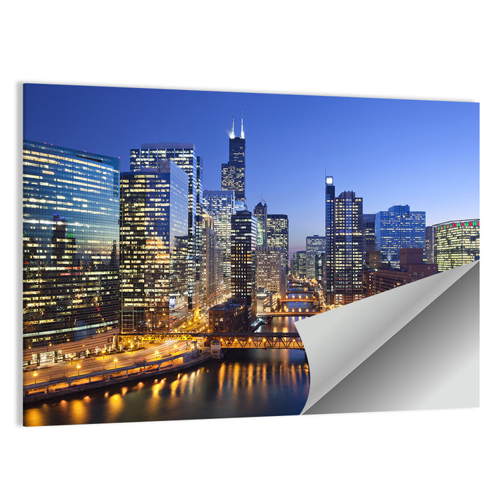 Chicago River Night Skyline Wall Art as a poster print