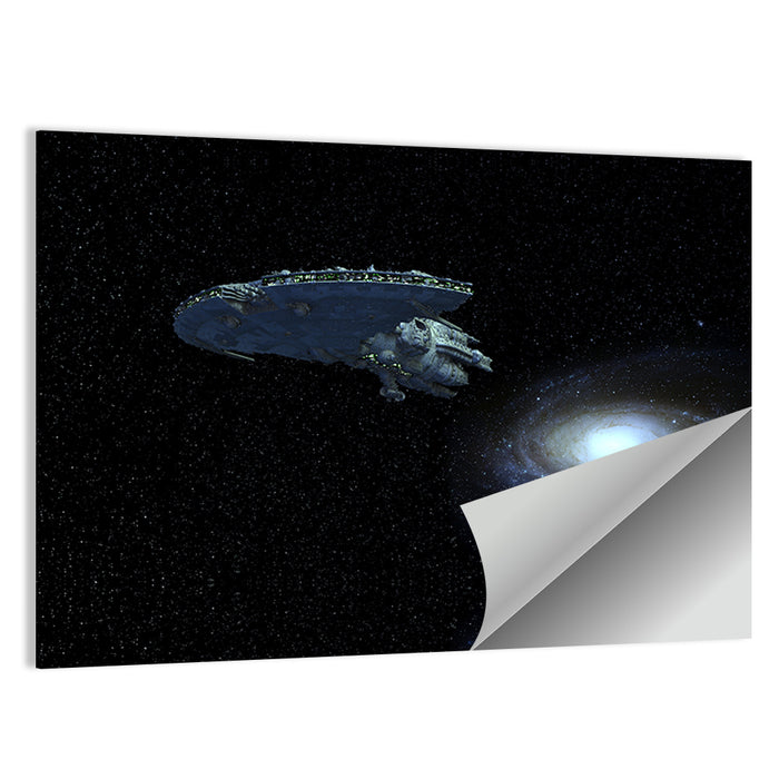 Starship Over Spiral Galaxy Wall Art as a poster print