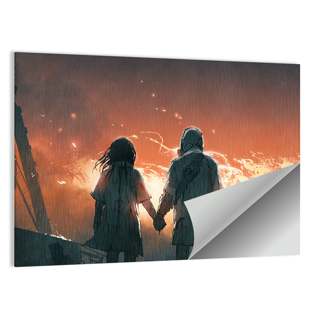 Lovers Looking At Fire Flames Wall Art