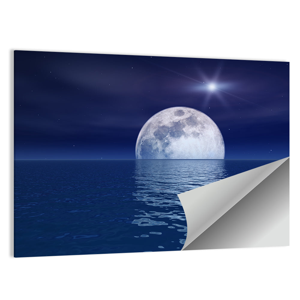 Quasar Star & Moon Over Sea Wall Art