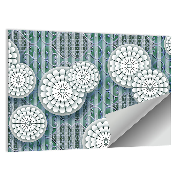Blue Floral Scrollwork Pattern Wall Art as a poster print