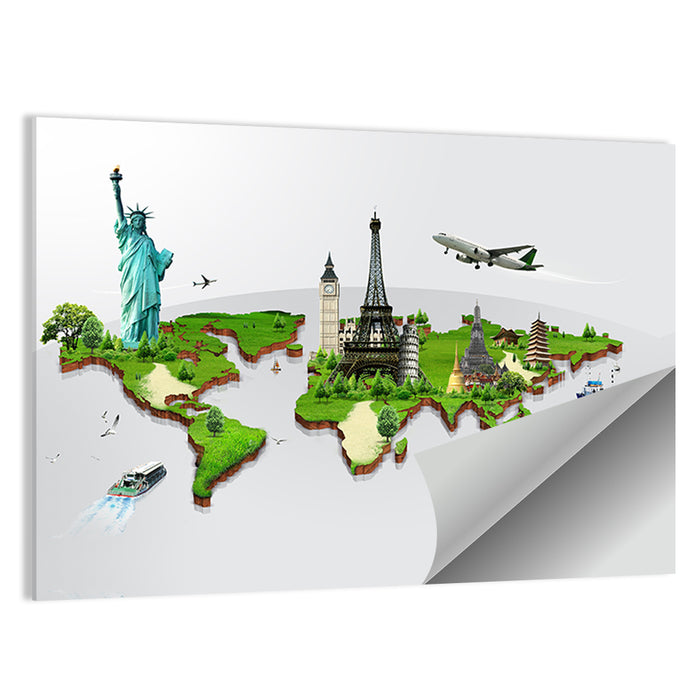 3d World Monuments Map Wall Art as a poster print