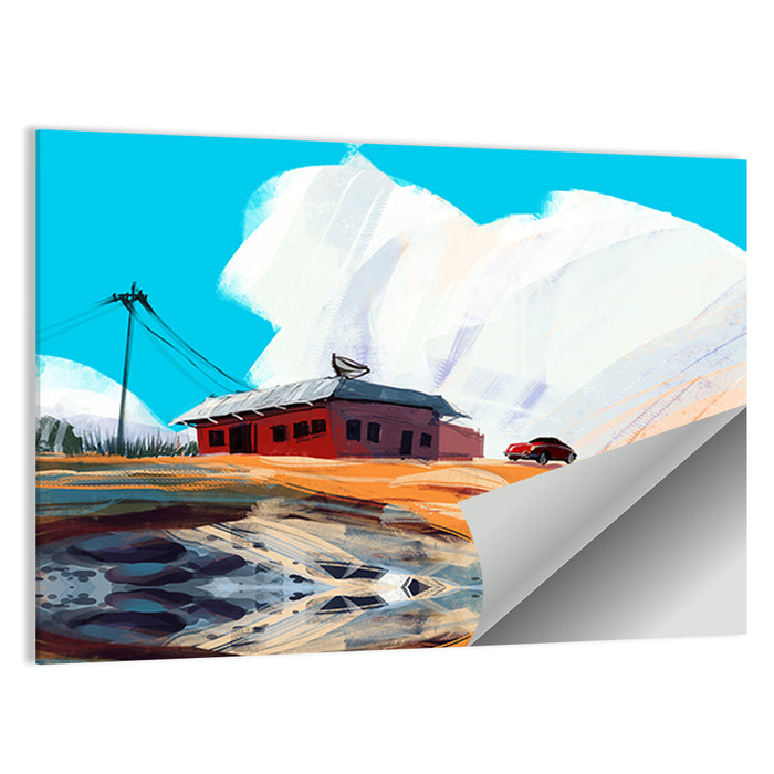 Red House in Desert Wall Art as a poster print