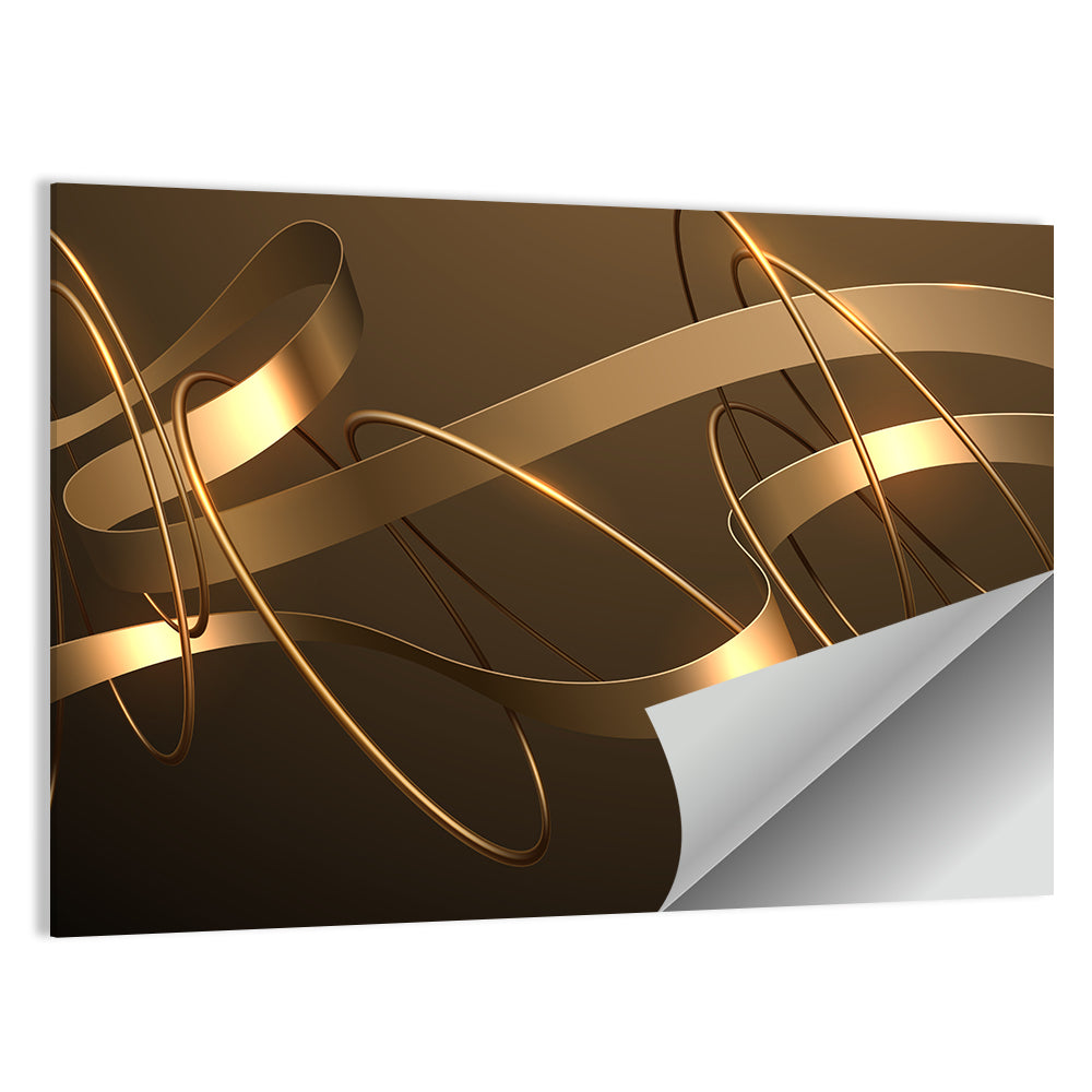 Gold Ribbons & Rings Abstract Wall Art
