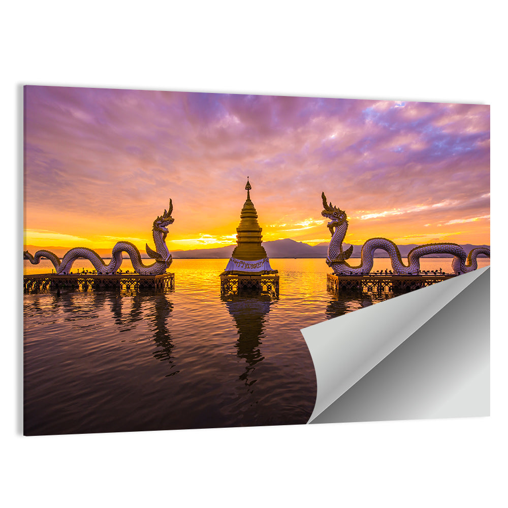 White Naga Statue At Kwan Phayao In Thailand Wall Art