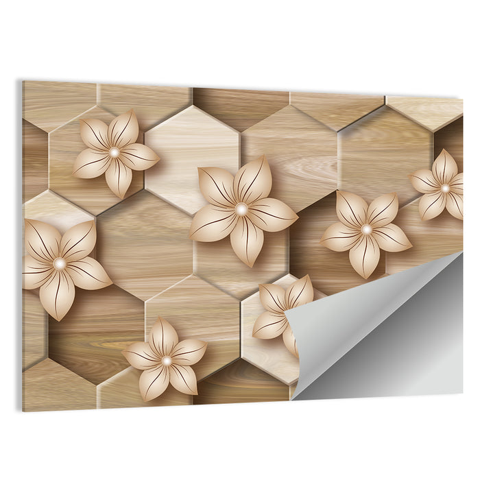 Wood Grain Honeycomb Floral Wall Art as a poster print