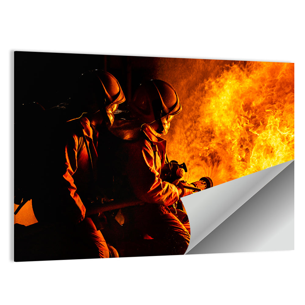 Firefighters Sparying Twirl Water Fog Wall Art
