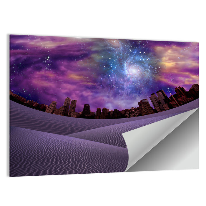 Cosmic Desert City Illustration Wall Art as a poster print