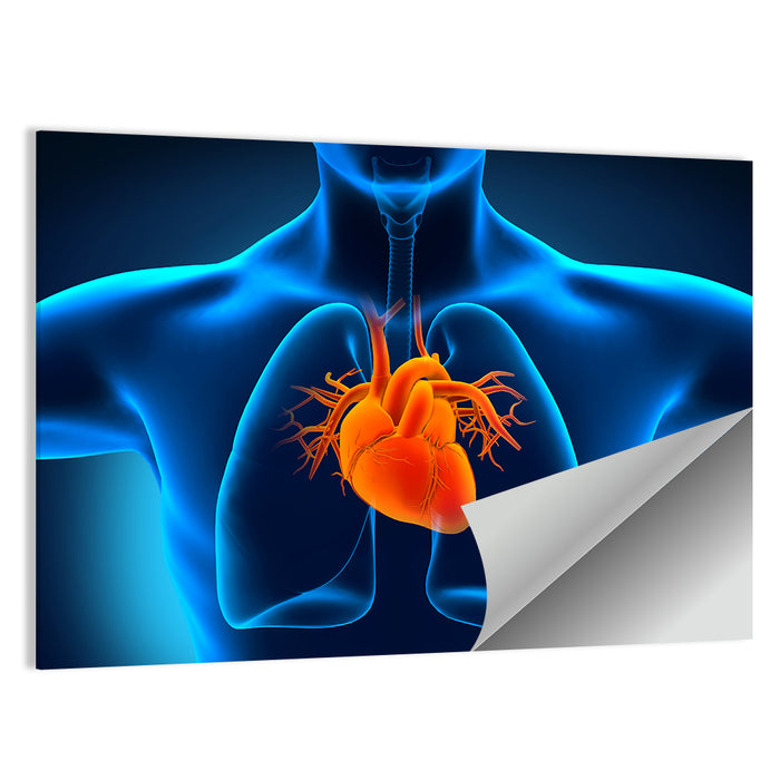 Glowing Heart Anatomy Illustration Wall Art as a poster print