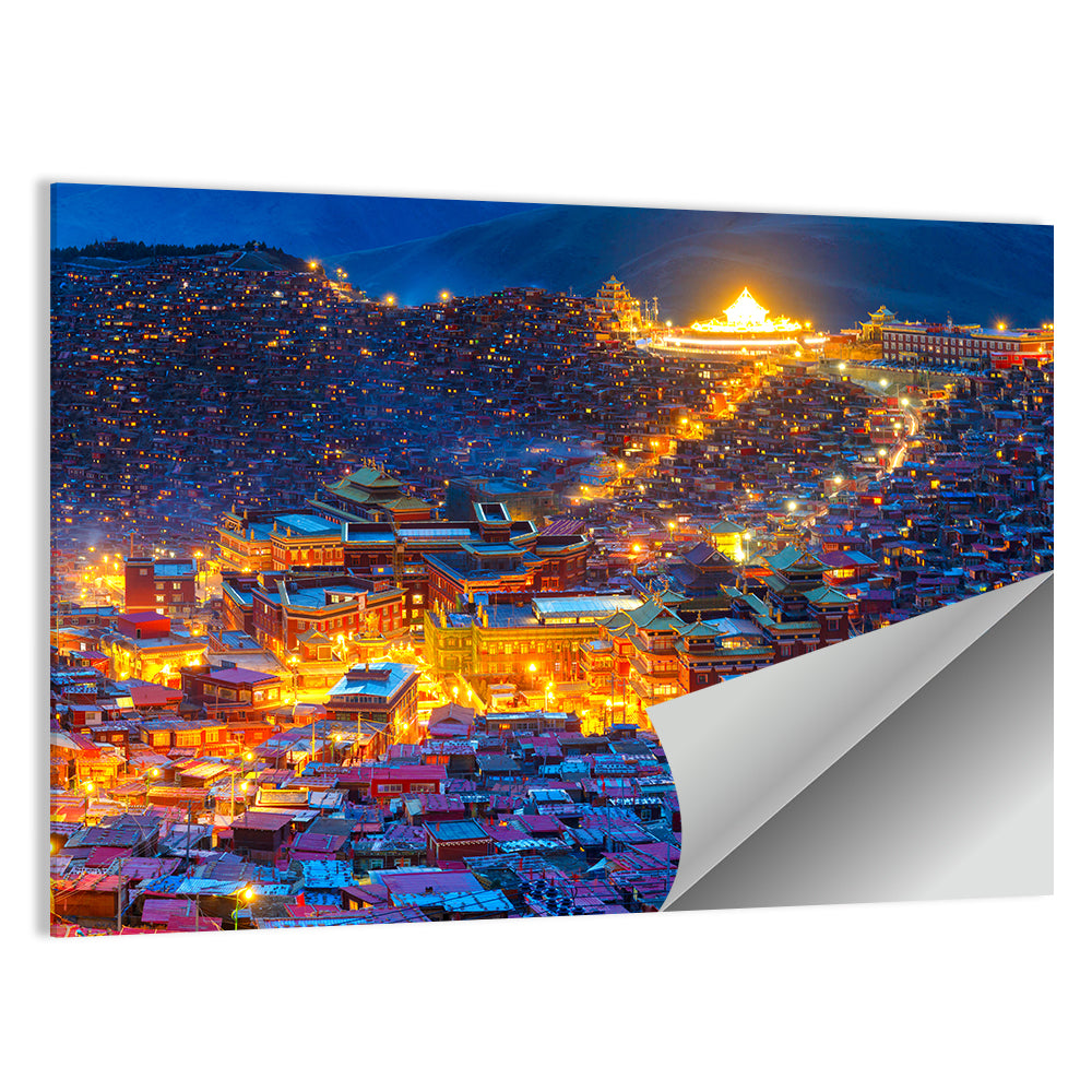 Monastery At Night In Larung Gar Buddhist Academy China Wall Art