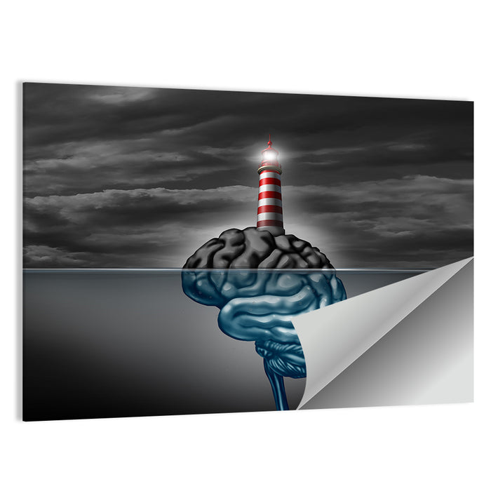 Surreal Brain Lighthouse Wall Art as a poster print