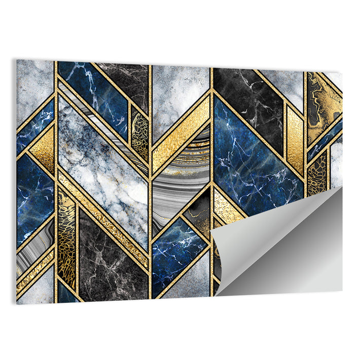 Blue Marble Mosaic with Gold Trim Wall Art as a poster print