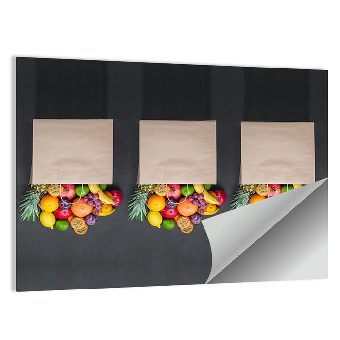 Three Paper Bags of Fruit Wall Art as a poster print